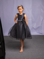 LA Merchandise LAZD802 Girls Beaded 3D Floral Scoop Neck Tea-Length Tulle Dress - - Girls Formal Dresses LAZ
