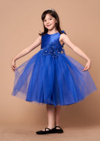 LA Merchandise LAZD802 Girls Beaded 3D Floral Scoop Neck Tea-Length Tulle Dress - Royal Blue - Girls Formal Dresses LAZ