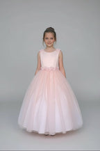 LA Merchandise LAZD831 Girls Floral Scoop Neck Tea-Length Tulle A-Line Dress - Blush Pink - Girls Formal Dresses LAZ