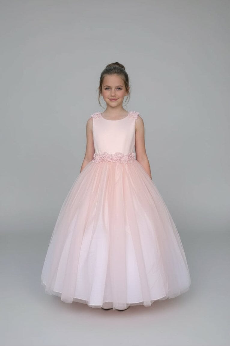 LA Merchandise LAZD831 Girls Floral Scoop Neck Tea-Length Tulle A-Line Dress - Blush Pink - Girls Formal Dresses LAZ