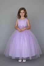 LA Merchandise LAZD831 Girls Floral Scoop Neck Tea-Length Tulle A-Line Dress - Lilac - Girls Formal Dresses LAZ