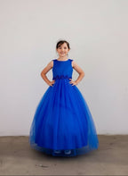 LA Merchandise LAZD831 Girls Floral Scoop Neck Tea-Length Tulle A-Line Dress - Royal Blue - Girls Formal Dresses LAZ