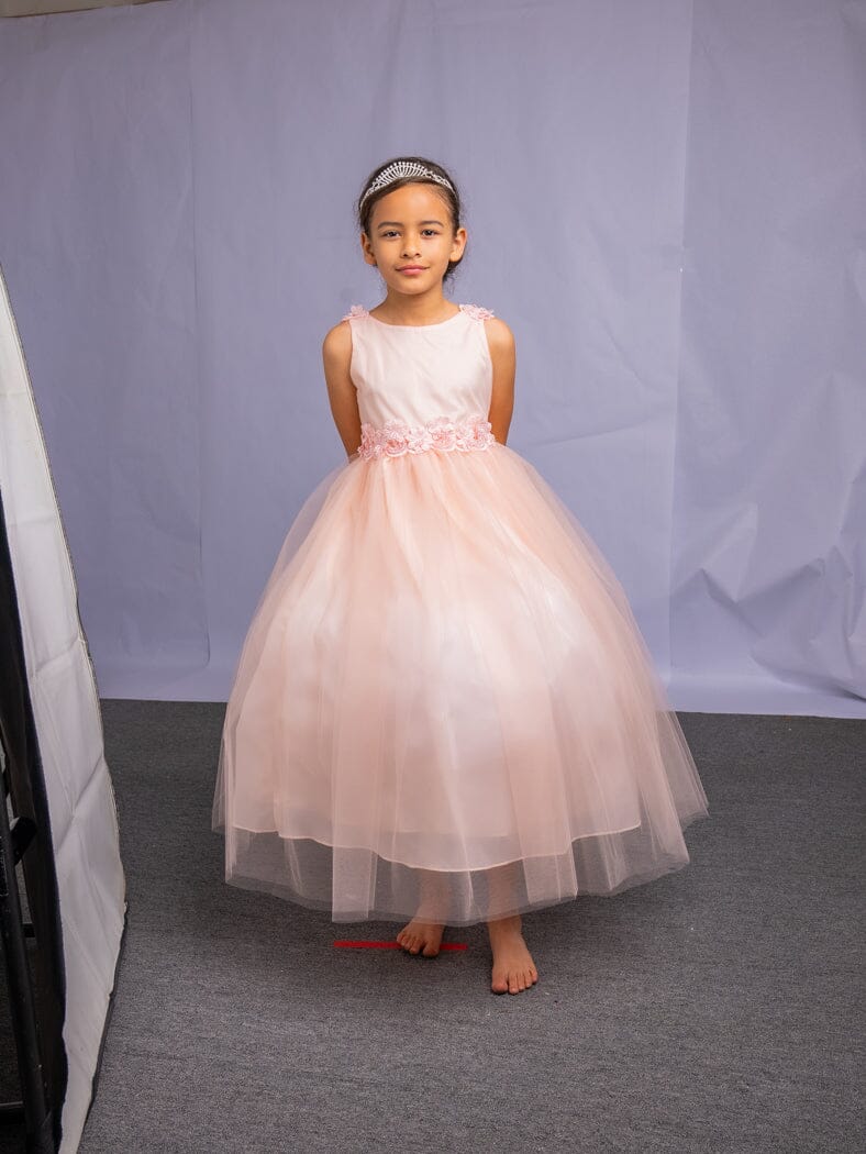 LA Merchandise LAZD831 Girls Floral Scoop Neck Tea-Length Tulle A-Line Dress - - Girls Formal Dresses LAZ