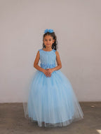 LA Merchandise LAZD831 Girls Floral Scoop Neck Tea-Length Tulle A-Line Dress - - Girls Formal Dresses LAZ