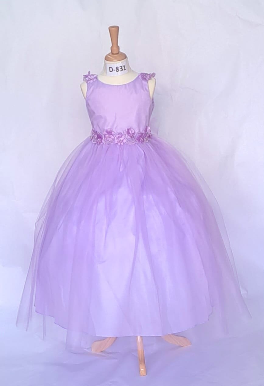 LA Merchandise LAZD831 Girls Floral Scoop Neck Tea-Length Tulle A-Line Dress - - Girls Formal Dresses LAZ