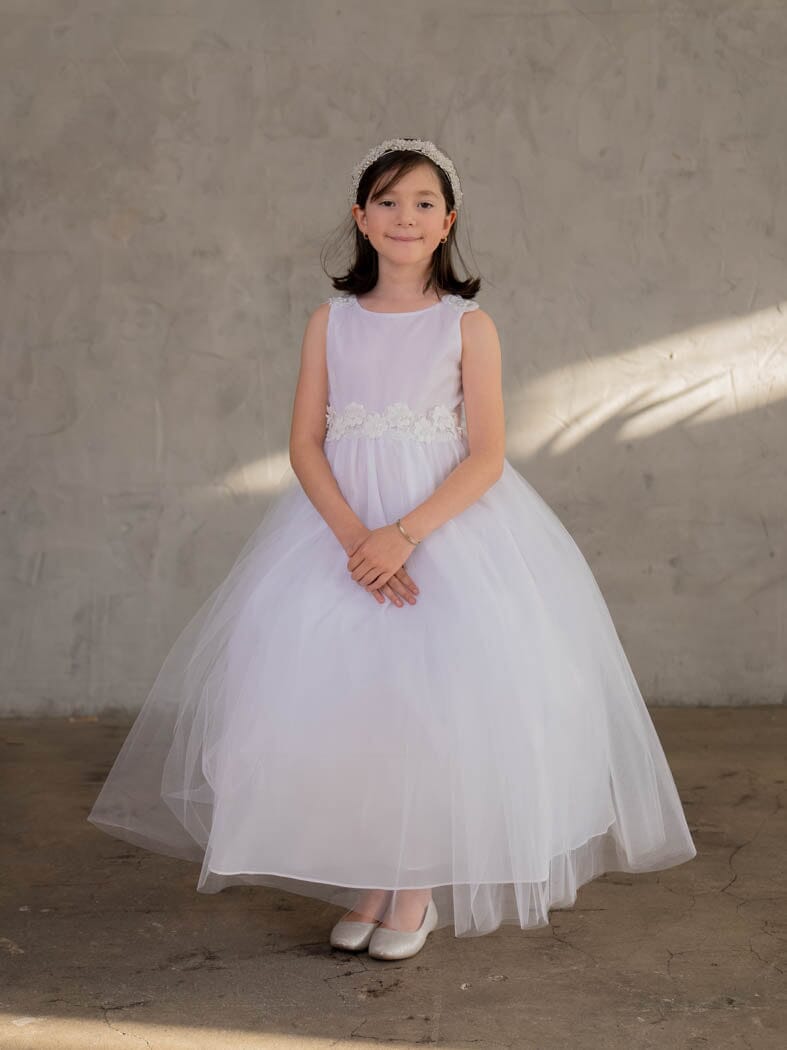LA Merchandise LAZD831 Girls Floral Scoop Neck Tea-Length Tulle A-Line Dress - - Girls Formal Dresses LAZ