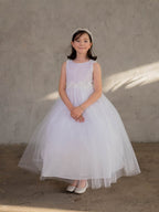 LA Merchandise LAZD831 Girls Floral Scoop Neck Tea-Length Tulle A-Line Dress - - Girls Formal Dresses LAZ
