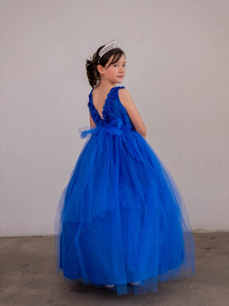 LA Merchandise LAZD831 Girls Floral Scoop Neck Tea-Length Tulle A-Line Dress - - Girls Formal Dresses LAZ