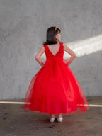 LA Merchandise LAZD831 Girls Floral Scoop Neck Tea-Length Tulle A-Line Dress - - Girls Formal Dresses LAZ