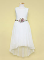 LA Merchandise LAZSLD1177 Girls Lace Scoop Neck High-Low A-Line Dress with Floral Belt - - Girls Formal Dresses LAZ