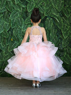 LA Merchandise LAZKY217 Girls Beaded High Neck Layered Ruffle Tulle Ball Gown - - Girls Formal Dresses LAZ