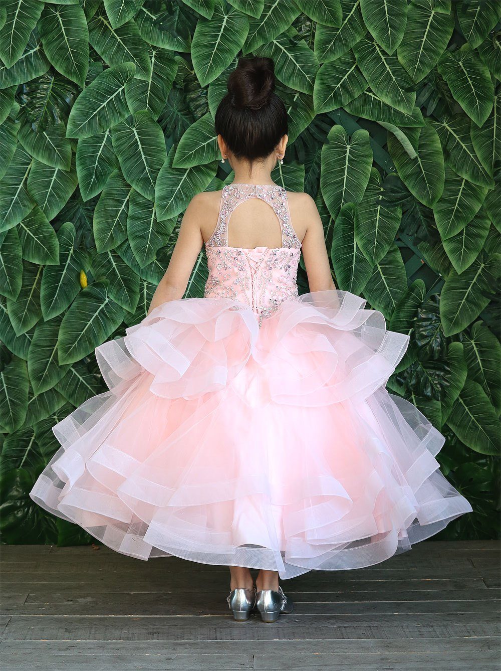 LA Merchandise LAZKY217 Girls Beaded High Neck Layered Ruffle Tulle Ball Gown - - Girls Formal Dresses LAZ