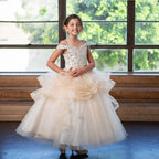 LA Merchandise LAZKY223 Girls Embroidered Cold Shoulder Layered Glitter Tulle Gown - - Girls Formal Dresses LAZ