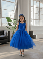LA Merchandise LAZD832 Girls Sequin Bodice Tea-Length Glitter Tulle A-Line Dress - - Girls Formal Dresses LAZ