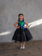LA Merchandise LAZD832 Girls Sequin Bodice Tea-Length Glitter Tulle A-Line Dress - - Girls Formal Dresses LAZ
