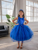 LA Merchandise LAZD832 Girls Sequin Bodice Tea-Length Glitter Tulle A-Line Dress - Royal Blue - Girls Formal Dresses LAZ