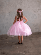 LA Merchandise LAZD832 Girls Sequin Bodice Tea-Length Glitter Tulle A-Line Dress - - Girls Formal Dresses LAZ