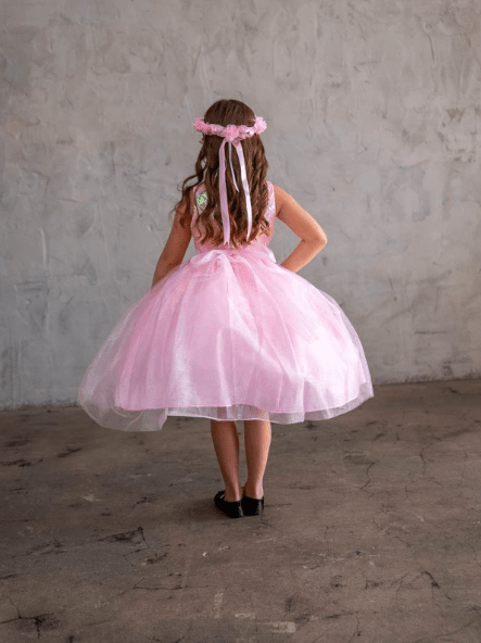 LA Merchandise LAZD832 Girls Sequin Bodice Tea-Length Glitter Tulle A-Line Dress - - Girls Formal Dresses LAZ