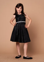 LA Merchandise LAZD817 Girls Metallic Glitter Short A-Line Dress with Beaded Waist - Black - Girls Formal Dresses LAZ