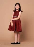 LA Merchandise LAZD817 Girls Metallic Glitter Short A-Line Dress with Beaded Waist - Red - Girls Formal Dresses LAZ