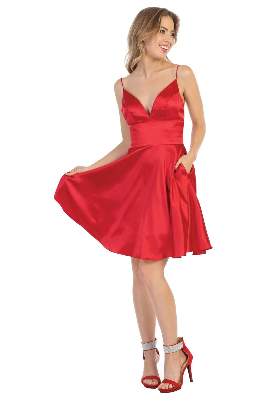 La Merchandise LA1770 Simple Satin Short Bridesmaids Dresses - RED - LA Merchandise