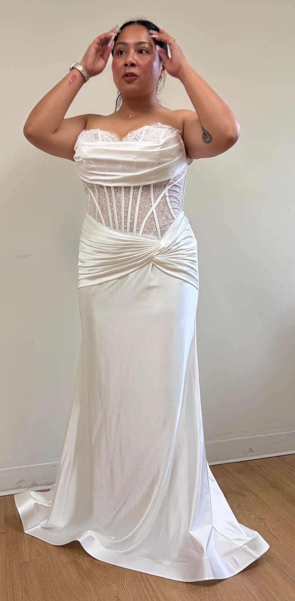 Wholesale Elegant Satin Mermaid Wedding Dress Strapless Lace Corset Bridal Gown by LA2186 - - Prom Dress LA Merchandise