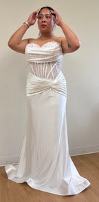 Wholesale Elegant Satin Mermaid Wedding Dress Strapless Lace Corset Bridal Gown by LA2186 - - Prom Dress LA Merchandise