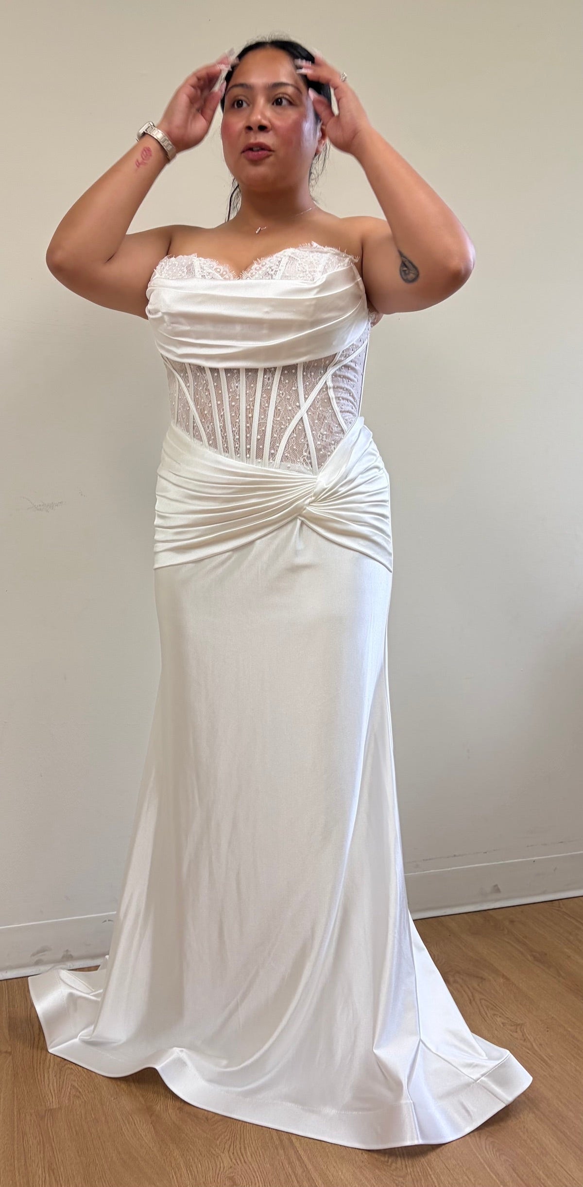 Wholesale Elegant Satin Mermaid Wedding Dress Strapless Lace Corset Bridal Gown by LA2186 - - Prom Dress LA Merchandise