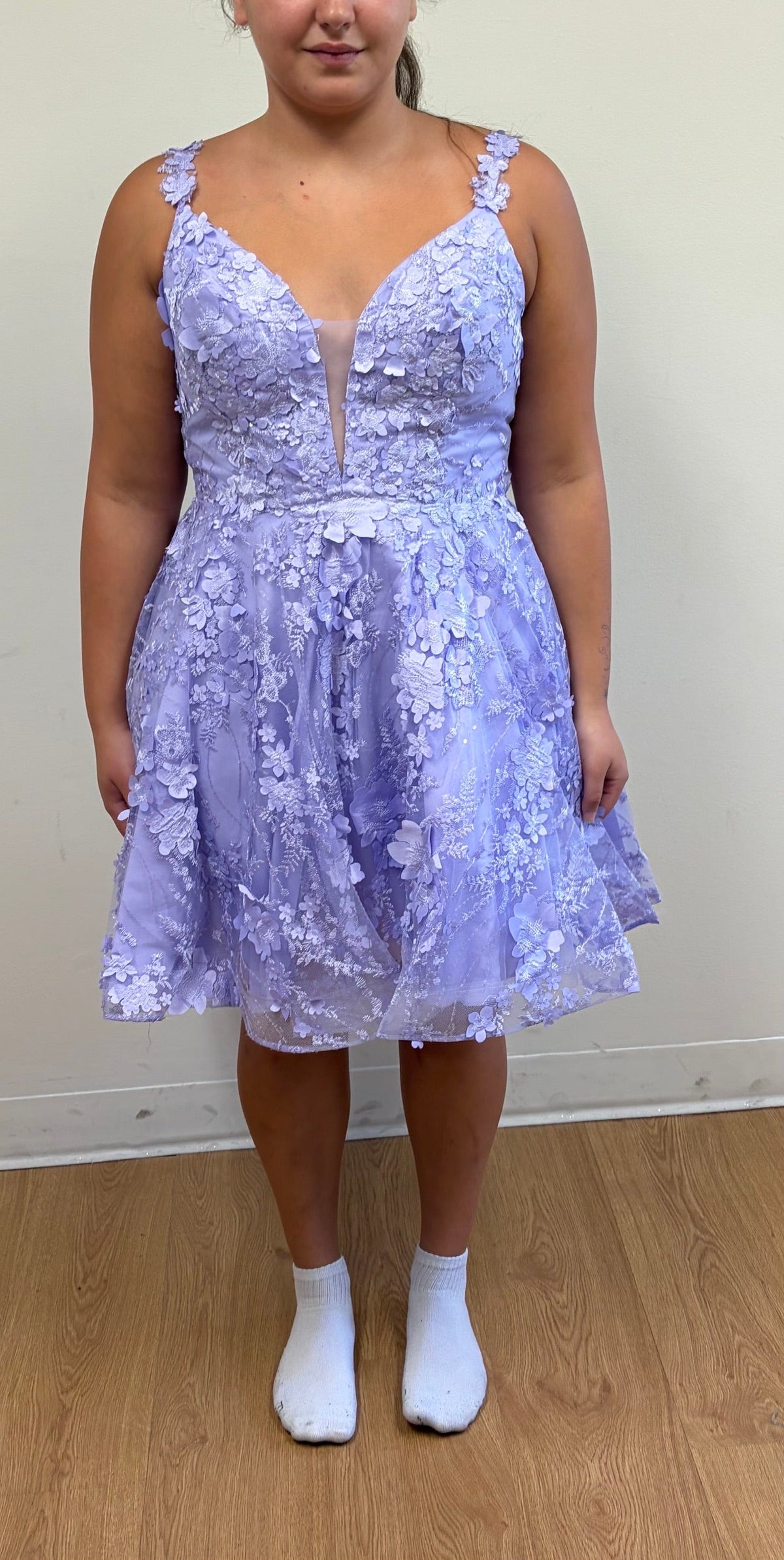 La Merchandise LA1896 Short Floral Embroidery A-line Homecoming Dress - - LA Merchandise