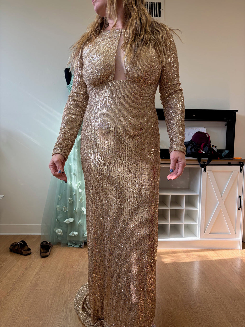 La Merchandise LA7795 Long Sleeve Sequin Formal Dress - - LA Merchandise