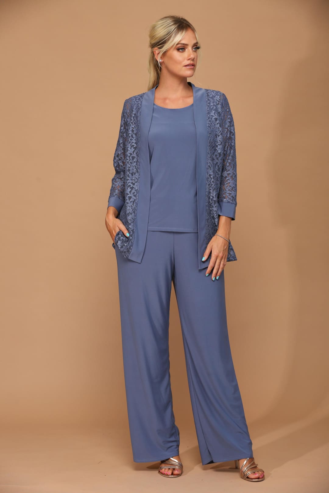 Plus Size Lace Jacket Formal Pant Suit for Mother of the Bride - LA Merchandise LAV3455 - - Pant Suit LAV
