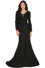 La Merchandise LA1772 Long Sleeve Stretchy Bodycon Evening Gown - BLACK - LA Merchandise