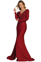 La Merchandise LA1772 Long Sleeve Stretchy Bodycon Evening Gown - BURGUNDY - LA Merchandise