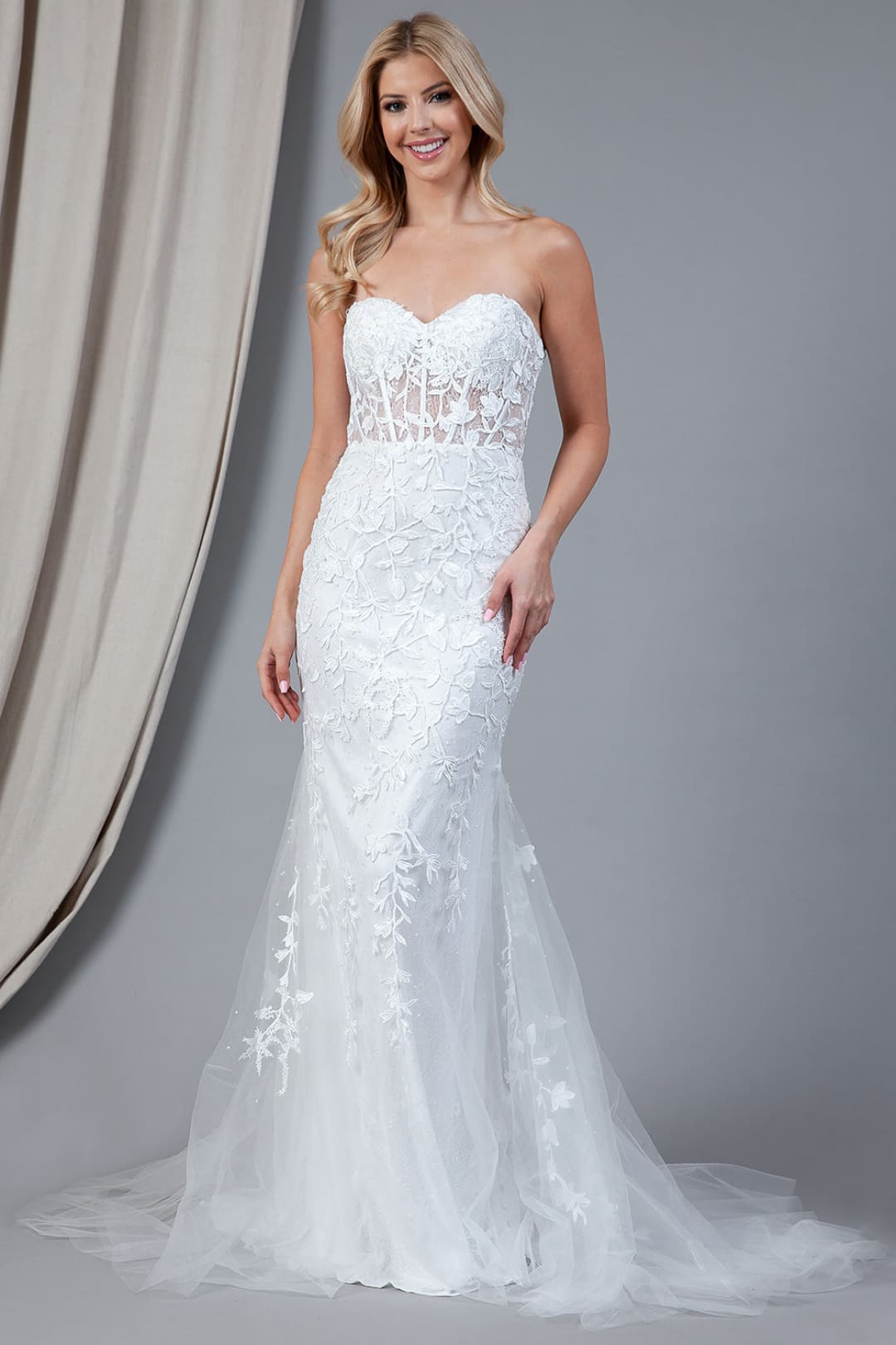 La Merchandise LAA7024B Strapless White Lace Mermaid Wedding Dress - - LA Merchandise