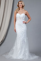 La Merchandise LAA7024B Strapless White Lace Mermaid Wedding Dress - White - LA Merchandise