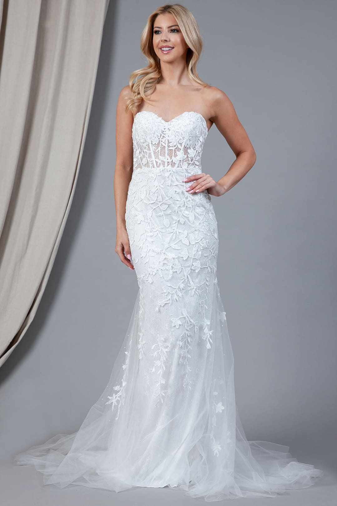 La Merchandise LAA7024B Strapless White Lace Mermaid Wedding Dress - White - LA Merchandise