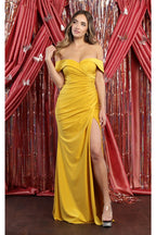 La Merchandise LA1825 Stretchy Off The Shoulder Long Prom Dress - MUSTARD - LA Merchandise