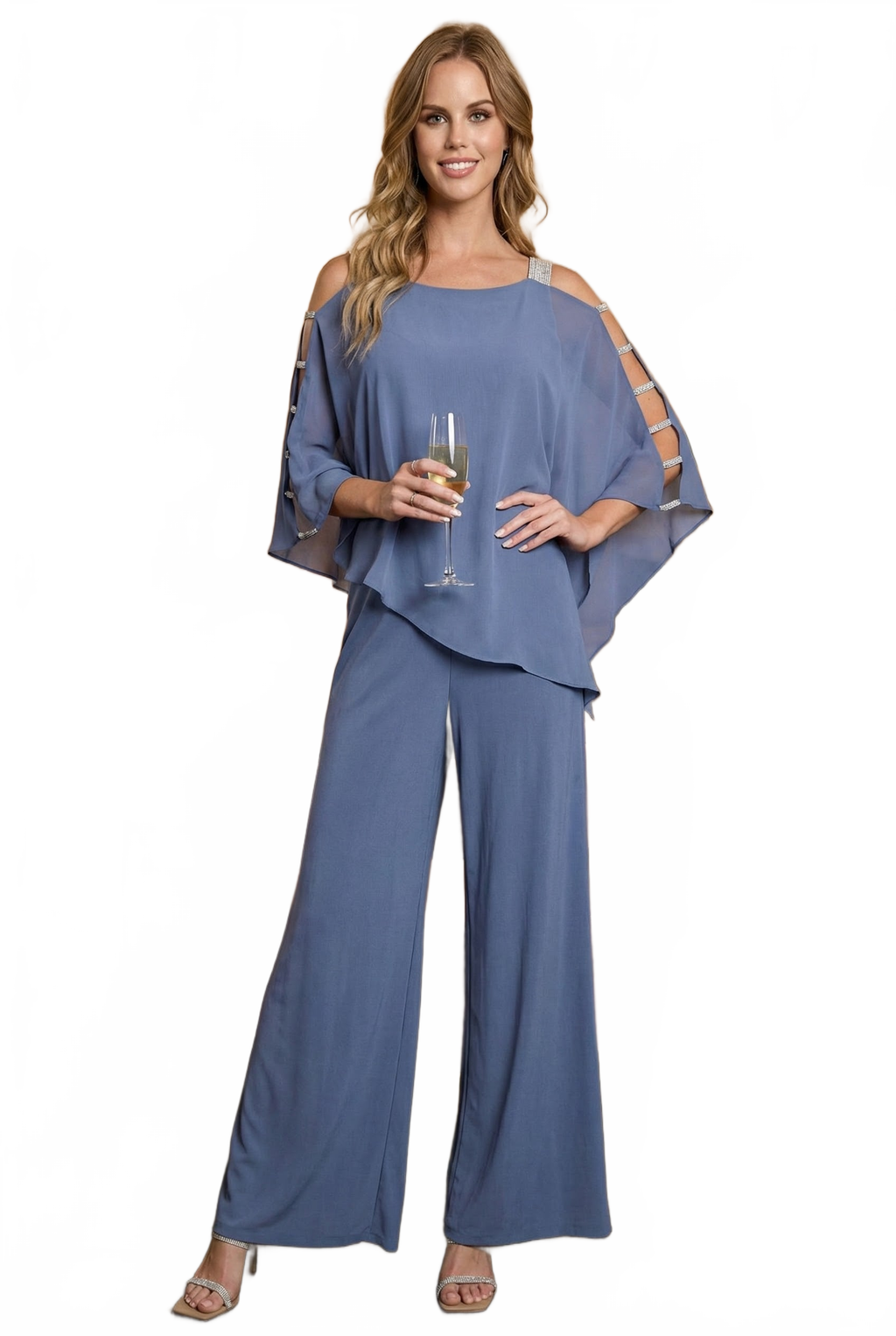 Cape Overlay Stretch Jersey Formal Jumpsuit By LA Merchandise LAV3381 - - Dress LAV