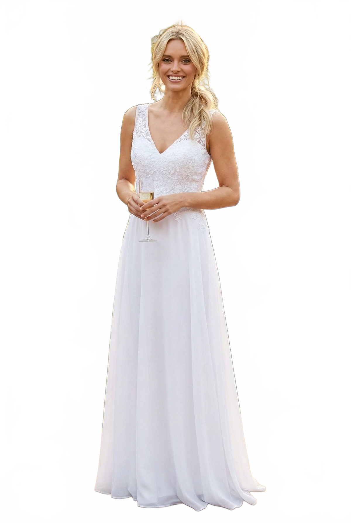 LA Merchandise LAV5233 Sleeveless V-Neck Beaded Bodice Bridal Gown - - Wedding Dresses LAV