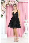 La Merchandise LA1965 Short Glitter Spaghetti Strap Hoco Dress - BLACK - LA Merchandise