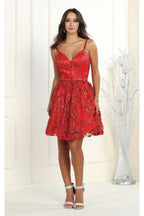 La Merchandise LA1965 Short Glitter Spaghetti Strap Hoco Dress - RED - LA Merchandise