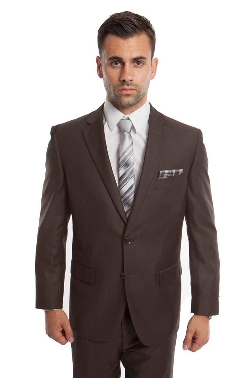 Solid Two Piece Men's Suit - LAM202SA - DARK TAUPE - Mens Suits LA Suits