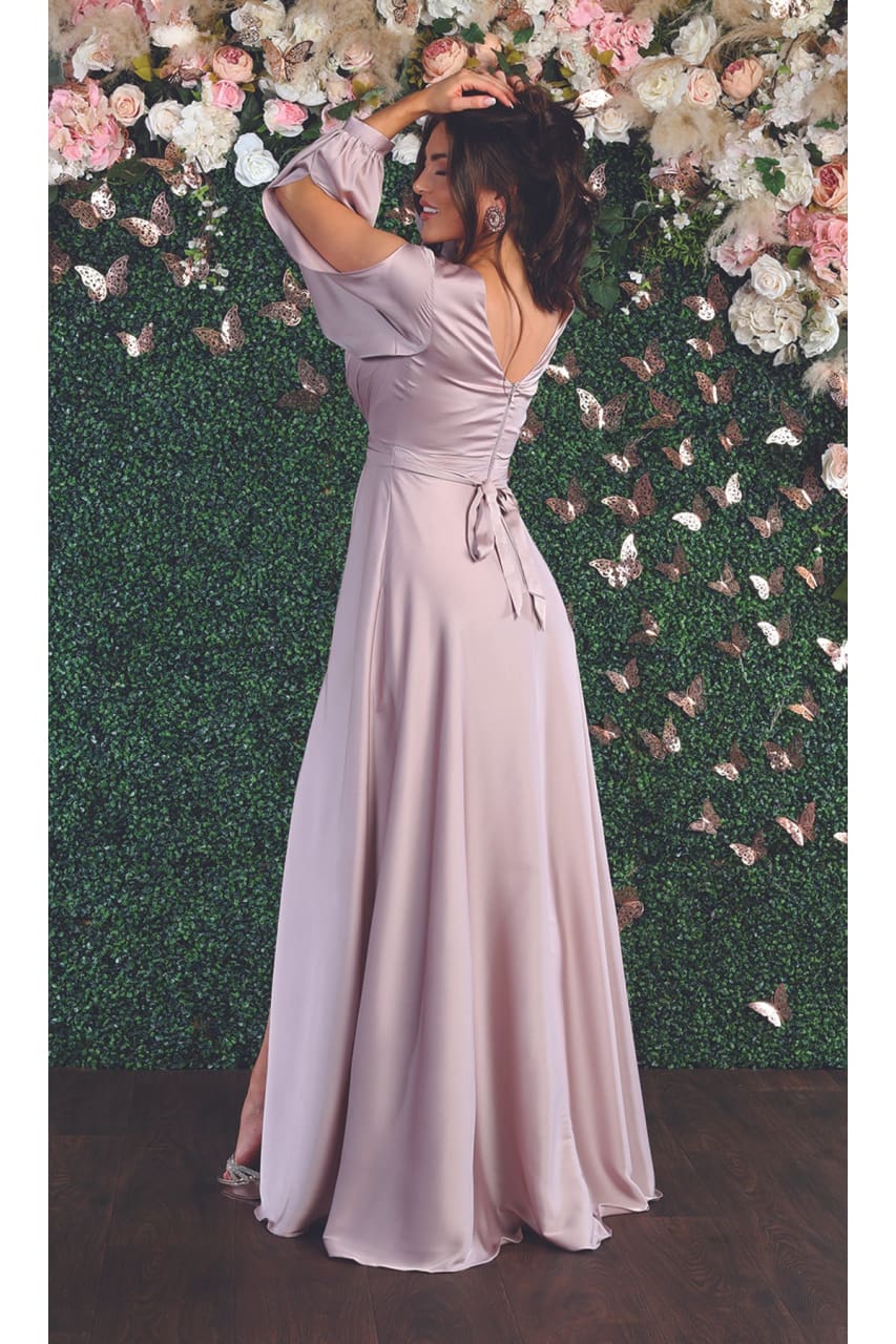La Merchandise LA1857 Split Long Sleeve V-Neck Bridesmaid Dress - - LA Merchandise