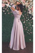 La Merchandise LA1857 Split Long Sleeve V-Neck Bridesmaid Dress - - LA Merchandise