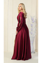 La Merchandise LA1857 Split Long Sleeve V-Neck Bridesmaid Dress - - LA Merchandise