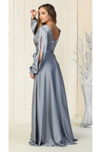 La Merchandise LA1857 Split Long Sleeve V-Neck Bridesmaid Dress - - LA Merchandise
