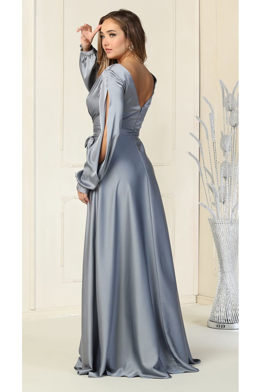 La Merchandise LA1857 Split Long Sleeve V-Neck Bridesmaid Dress - - LA Merchandise