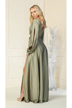 La Merchandise LA1857 Split Long Sleeve V-Neck Bridesmaid Dress - - LA Merchandise