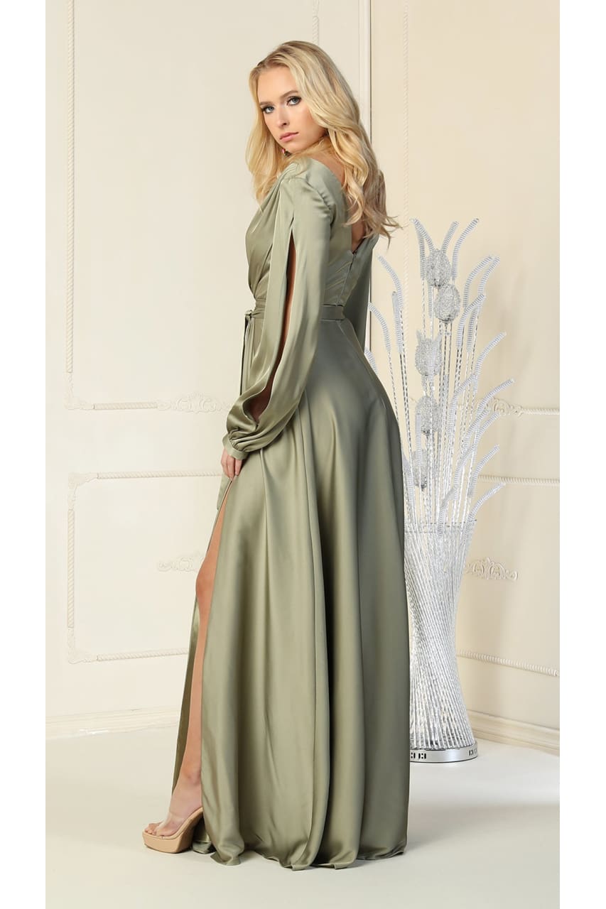 La Merchandise LA1857 Split Long Sleeve V-Neck Bridesmaid Dress - - LA Merchandise