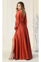 La Merchandise LA1857 Split Long Sleeve V-Neck Bridesmaid Dress - - LA Merchandise